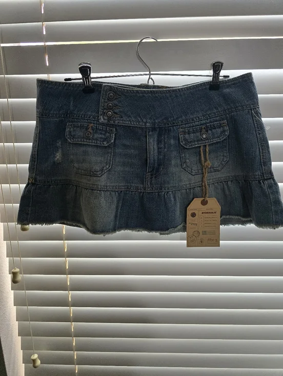 Hydraulic Denim Ruffle Mini Skirt - Blue Size 11/12 - Picture 6 of 7